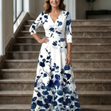 Celeste™ | Vestido Midi Floral con Escote Cruzado y Manga Tres Cuartos