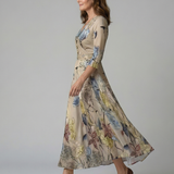 Celeste™ | Vestido Midi Floral con Escote Cruzado y Manga Tres Cuartos