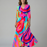 Celeste™ | Vestido Midi Floral con Escote Cruzado y Manga Tres Cuartos