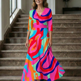 Celeste™ | Vestido Midi Floral con Escote Cruzado y Manga Tres Cuartos