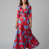 Celeste™ | Vestido Midi Floral con Escote Cruzado y Manga Tres Cuartos