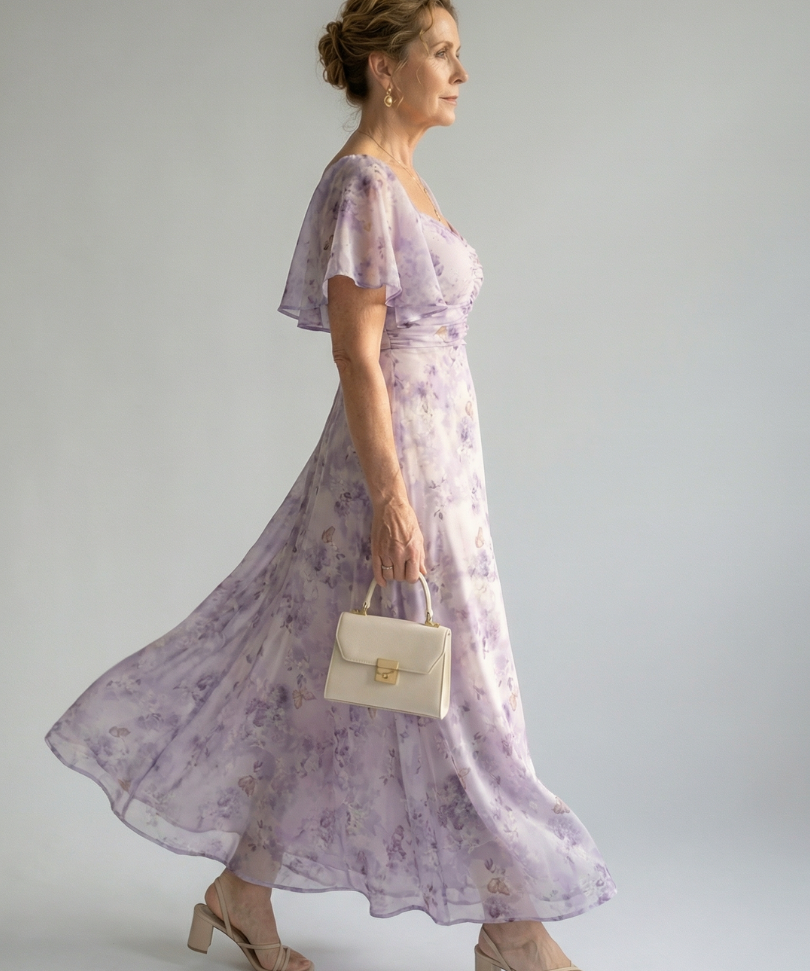 Valentía™ | Vestido Largo Floral con Manga Mariposa y Escote Cuadrado