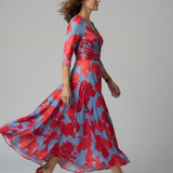 Celeste™ | Vestido Midi Floral con Escote Cruzado y Manga Tres Cuartos