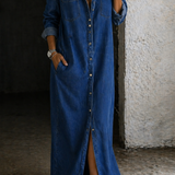 Valeriana™ | Vestido maxi chemise con botonadura y fenda
