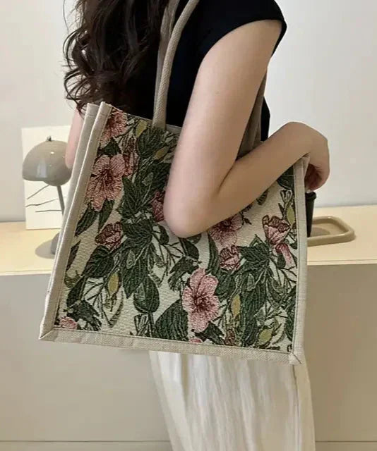 Taila Bolsa de Yute con Estampado Floral y Diseño Ecológico