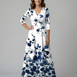 Celeste™ | Vestido Midi Floral con Escote Cruzado y Manga Tres Cuartos