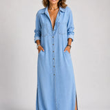 Valeriana™ | Vestido maxi chemise con botonadura y fenda