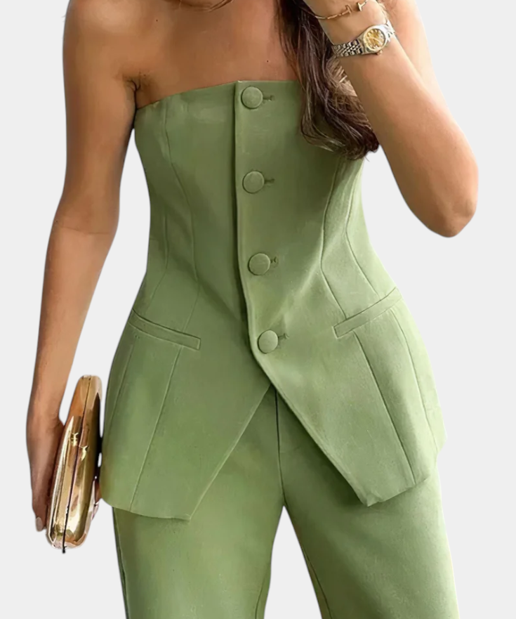 Ekaterina Conjunto de Top Tubo y Pantalón de Pierna Ancha con Estilo Minimalista