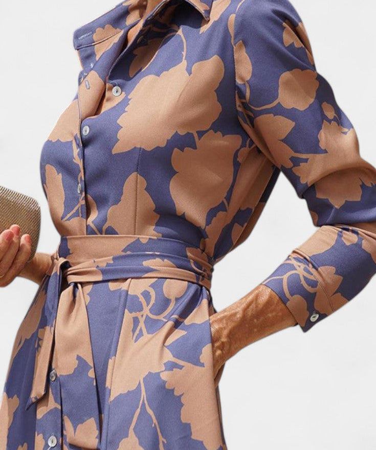 Samaria Vestido Midi de Botones con Cuello Floral