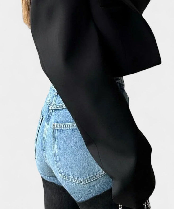 Mijie Jeans de tiro alto con patchwork y pierna recta