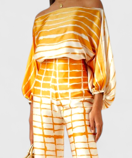 Sybella Conjunto de Dos Piezas con Hombros Descubiertos y Pantalones Amplios Estampados
