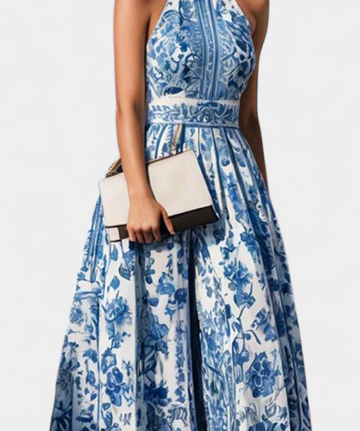 Shante Vestido A-Line Estampado Floral con Cuello Solapa
