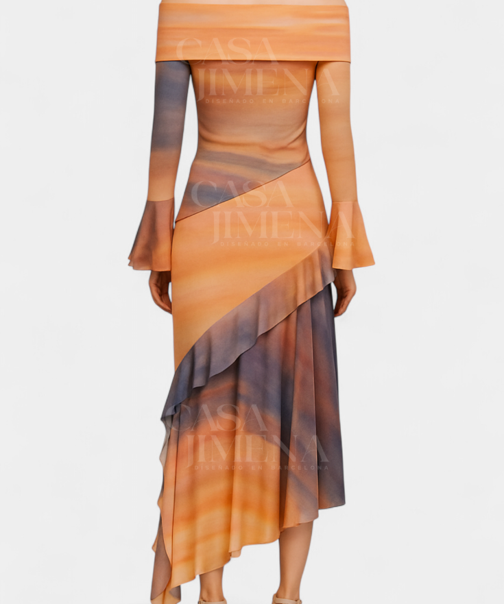 Agentha Falda Larga Asimétrica con Estampado Tie-Dye