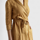 Sharon Vestido Midi Vintage de Algodón y Lino con Cuello de Solapa