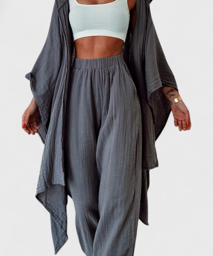 Henley Conjunto Casual de Dos Piezas con Cárdigan