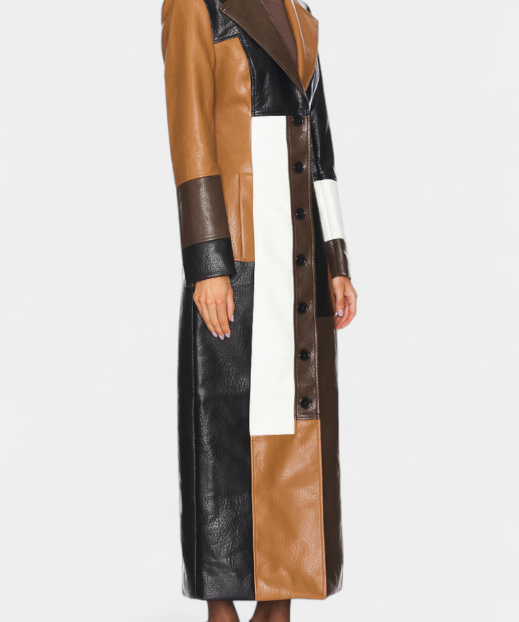 Norelle Abrigo Trench de Cuero Patchwork