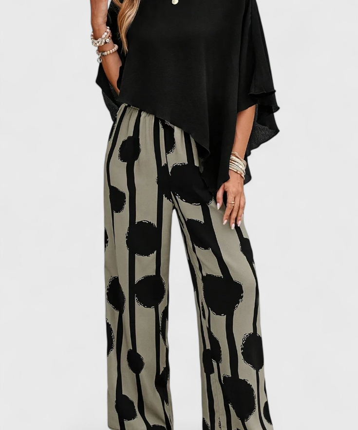 Aleida Conjunto Asimétrico con Top y Pantalón Estampado