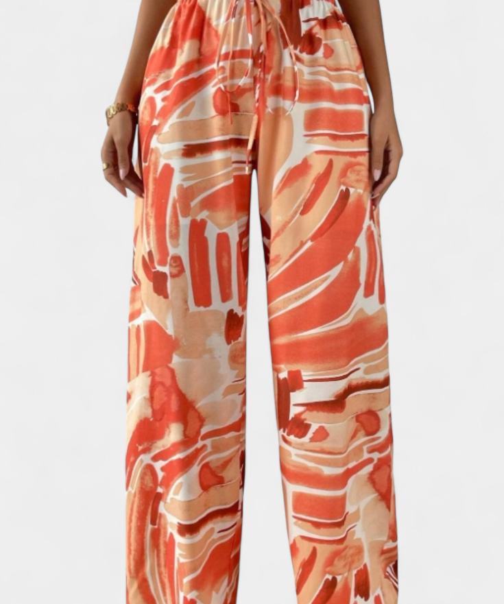 Senda Pantalones de Pierna Ancha con Estampado Abstracto