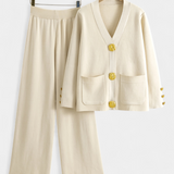 Aireen Conjunto de Punto con Cárdigan y Pantalón de Pierna Ancha