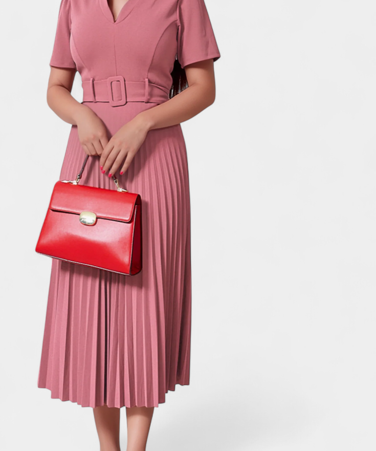 Seliora Vestido Midi de Trabajo con Cinturón y Plisados