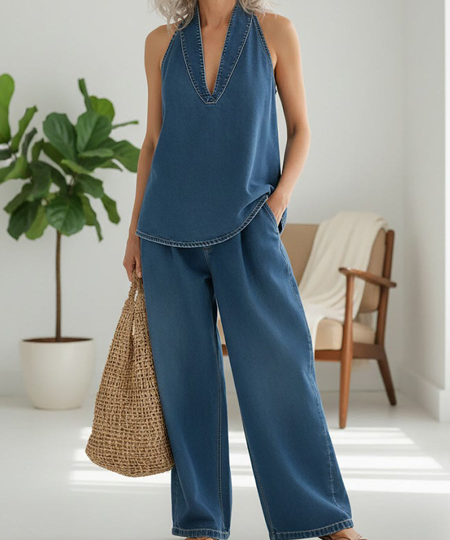 Maravillas™ | Conjunto vaquero top y pantalón wide leg